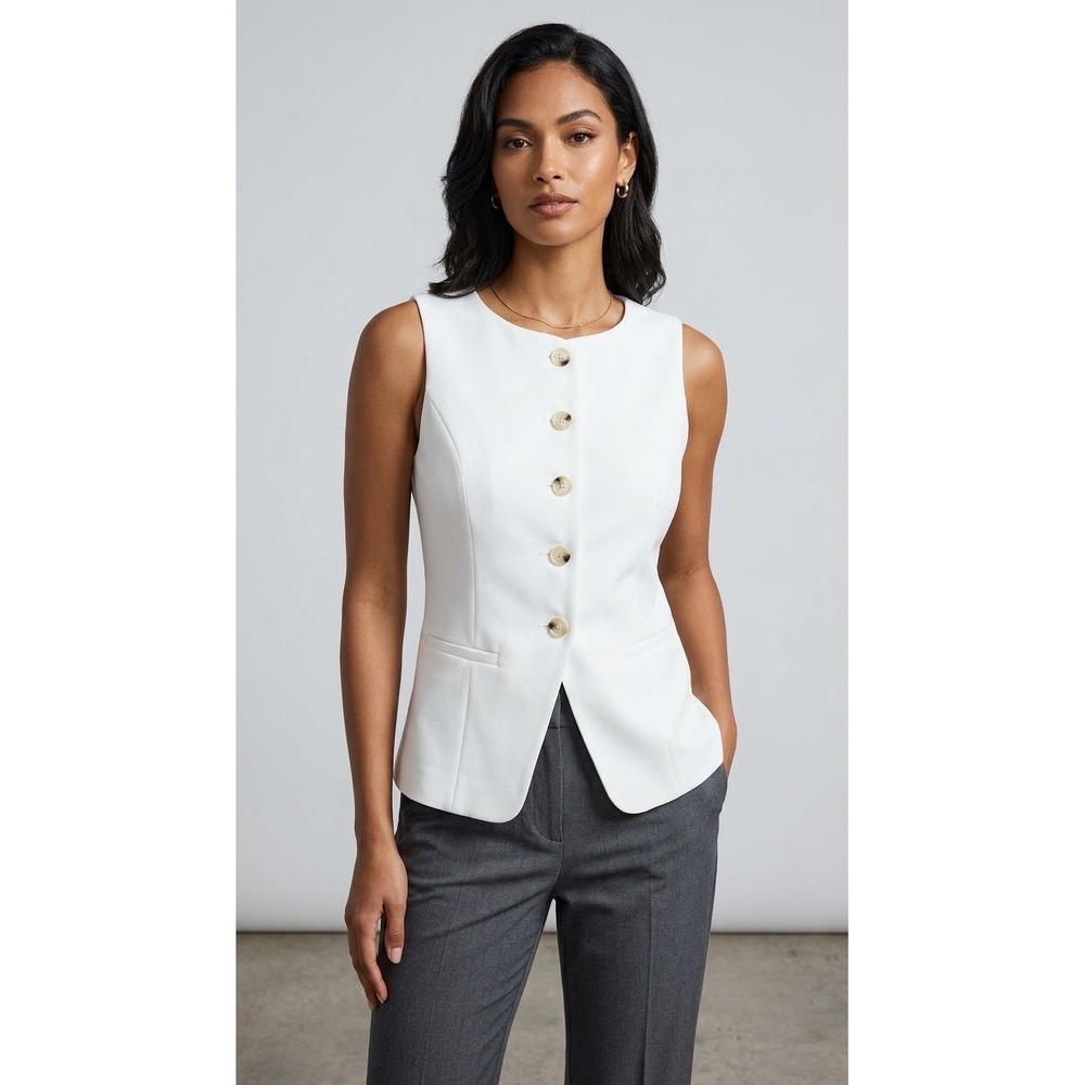 Montgomery Post Zahra Vest Off-White Button Front Tailored Waistcoat Small NEW